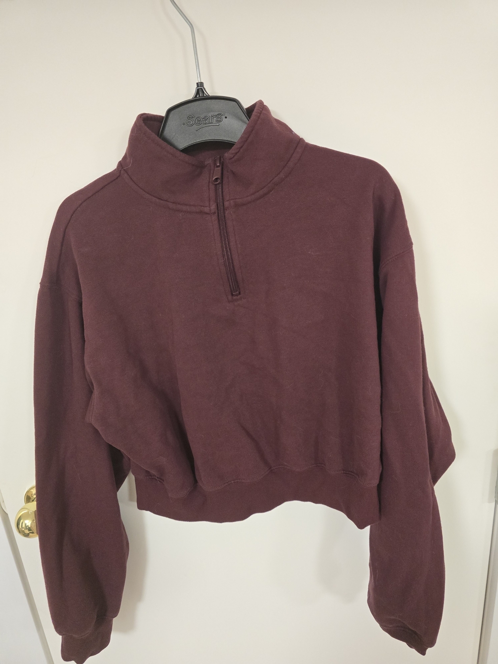 Ardene Half-Zip Cropped Sweatshirt in Burgundy Plum